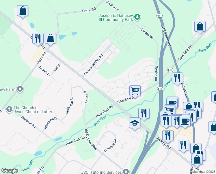map of restaurants, bars, coffee shops, grocery stores, and more near 5004 Esther Reed Drive in Doylestown