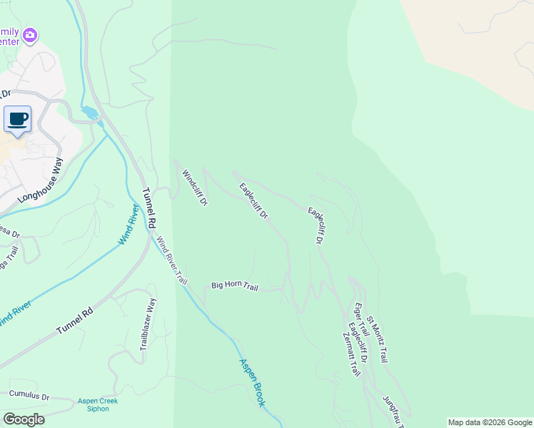 map of restaurants, bars, coffee shops, grocery stores, and more near 1825 Windcliff Drive in Estes Park