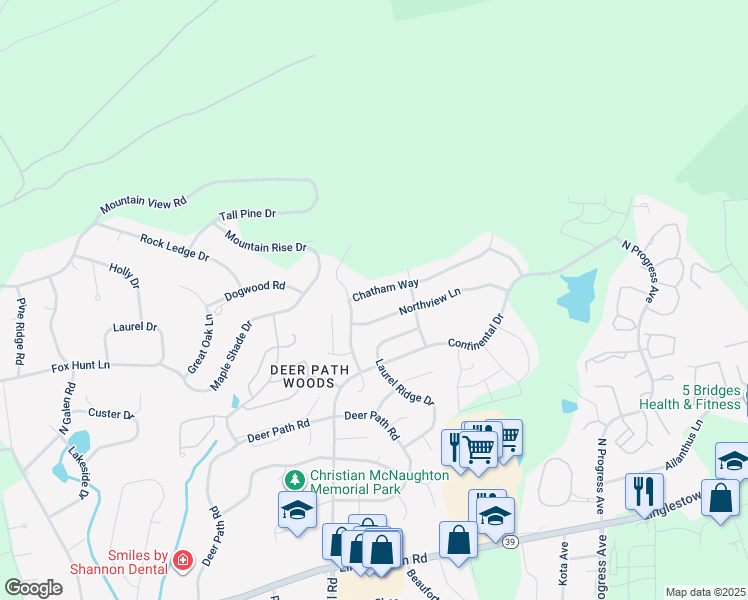 map of restaurants, bars, coffee shops, grocery stores, and more near 2100 Northview Lane in Harrisburg