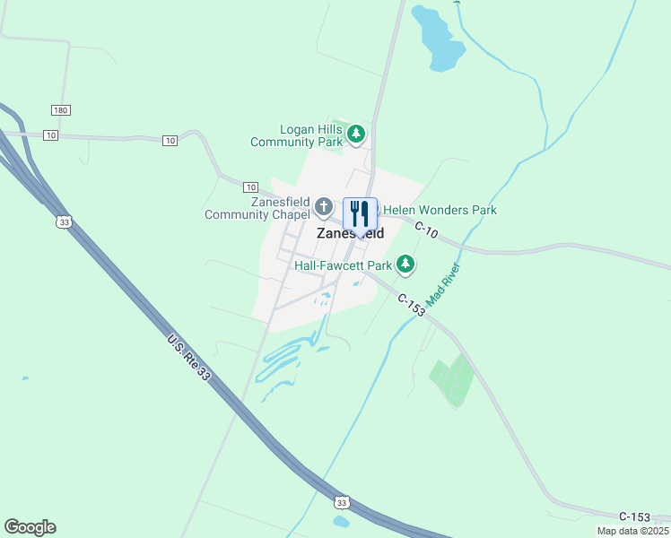 map of restaurants, bars, coffee shops, grocery stores, and more near 2901-2929 County Highway 5 S in Zanesfield