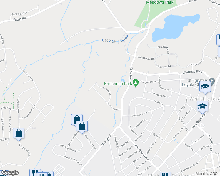 map of restaurants, bars, coffee shops, grocery stores, and more near 2917 Duffield Lane in Sinking Spring