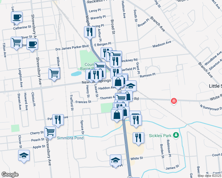 map of restaurants, bars, coffee shops, grocery stores, and more near 47 Thomas Avenue in Shrewsbury