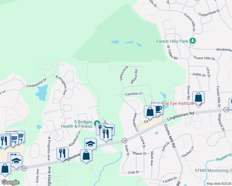map of restaurants, bars, coffee shops, grocery stores, and more near 410 Blue Ridge Circle in Harrisburg