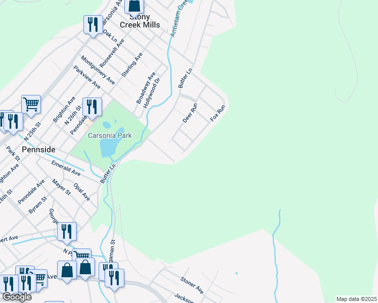 map of restaurants, bars, coffee shops, grocery stores, and more near 1040 Fox Run in Reading