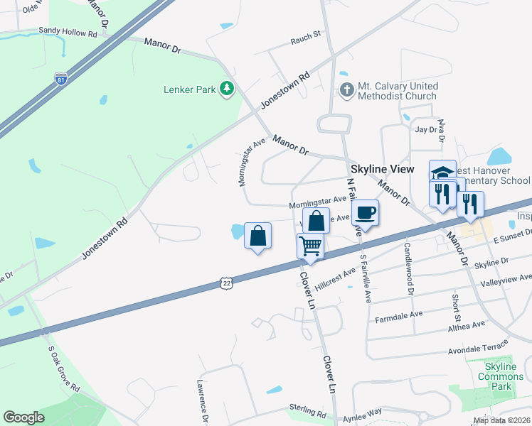 map of restaurants, bars, coffee shops, grocery stores, and more near 7559 Red Pine Road in Harrisburg