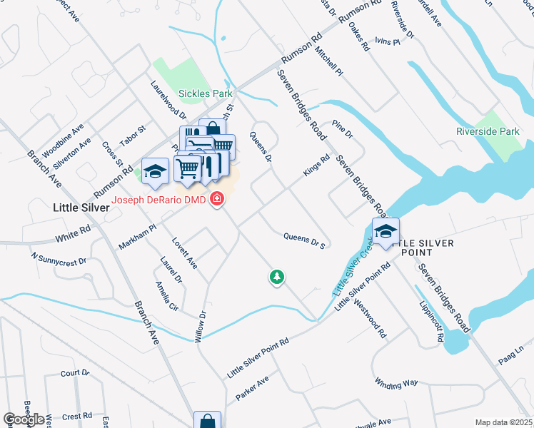 map of restaurants, bars, coffee shops, grocery stores, and more near 221 Queens Drive South in Little Silver