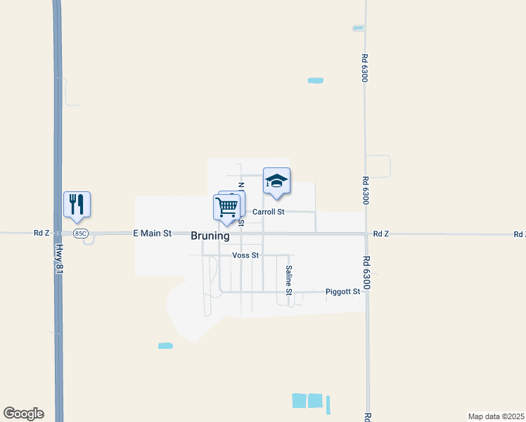 map of restaurants, bars, coffee shops, grocery stores, and more near 340 Carroll Street in Bruning