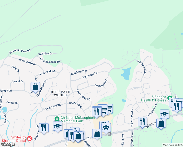 map of restaurants, bars, coffee shops, grocery stores, and more near 2208 Northview Lane in Harrisburg