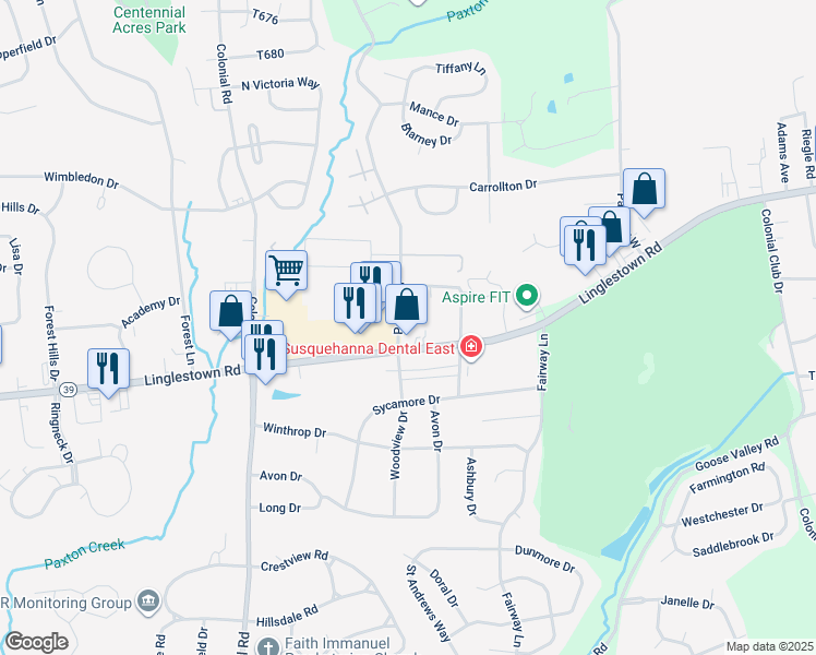 map of restaurants, bars, coffee shops, grocery stores, and more near 2309 Patton Road in Harrisburg