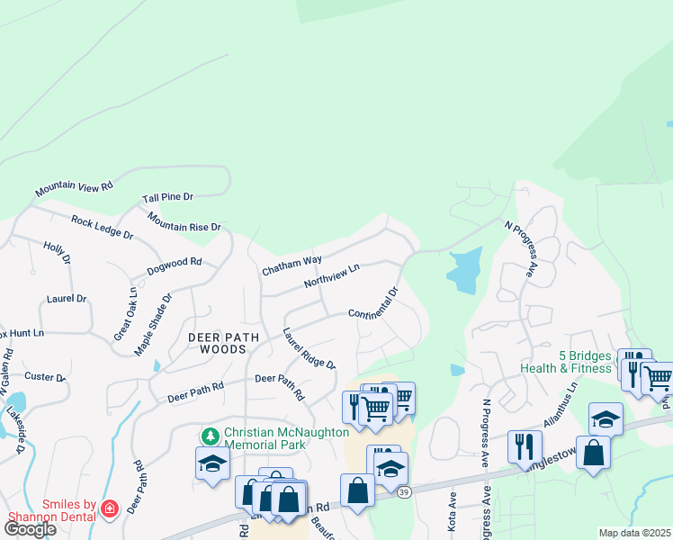 map of restaurants, bars, coffee shops, grocery stores, and more near 2208 Northview Lane in Harrisburg
