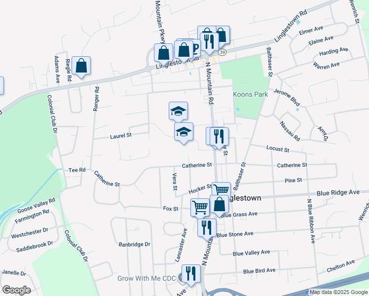 map of restaurants, bars, coffee shops, grocery stores, and more near 1044 North Mountain Road in Harrisburg
