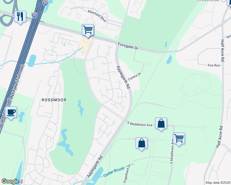 map of restaurants, bars, coffee shops, grocery stores, and more near 129B Providence Way in Monroe Township