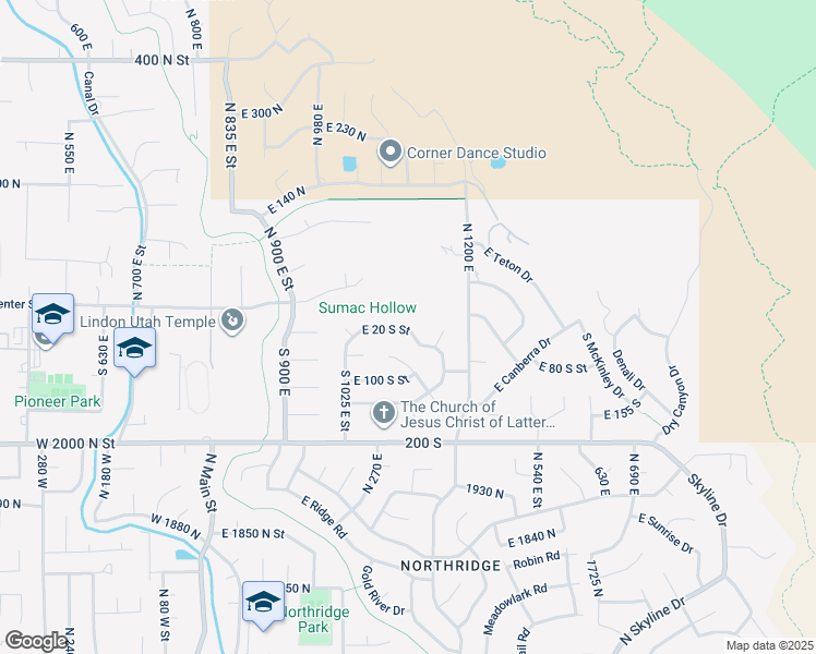 map of restaurants, bars, coffee shops, grocery stores, and more near 1124 East 20 South Street in Lindon