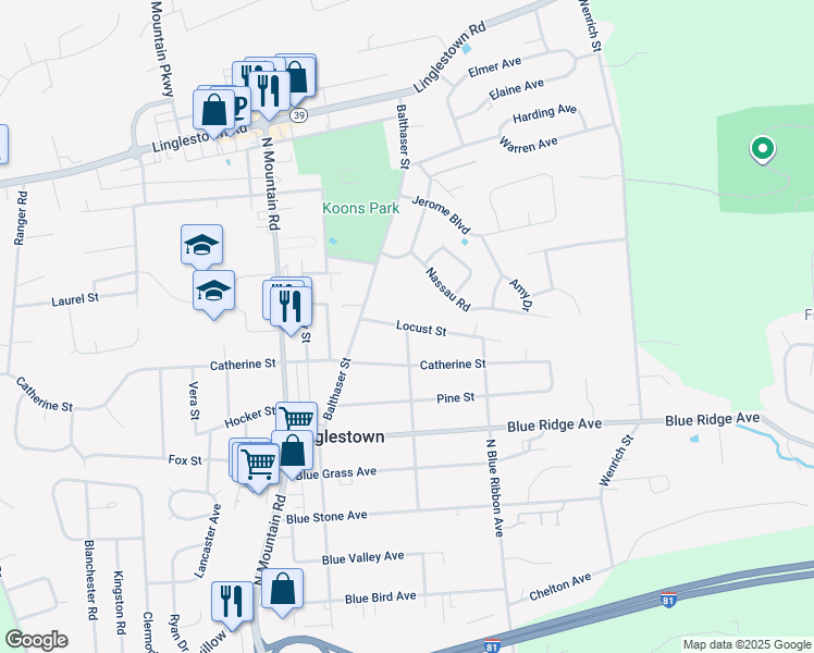 map of restaurants, bars, coffee shops, grocery stores, and more near 1193 Balthaser Street in Harrisburg
