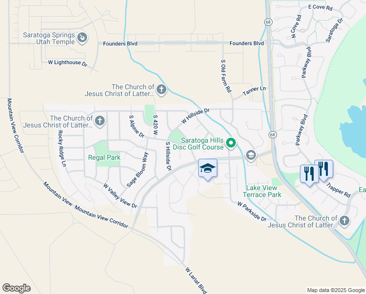 map of restaurants, bars, coffee shops, grocery stores, and more near 1354 South Lea Court in Saratoga Springs