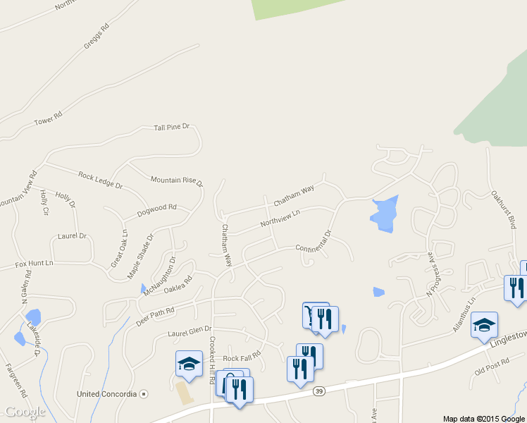 map of restaurants, bars, coffee shops, grocery stores, and more near 2125 Chatham Way in Harrisburg
