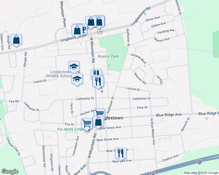 map of restaurants, bars, coffee shops, grocery stores, and more near 6031 Chapel Street in Harrisburg
