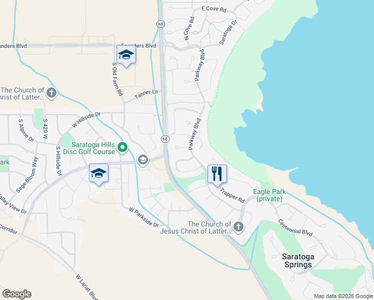 map of restaurants, bars, coffee shops, grocery stores, and more near 71 East Hunters Haven Street in Saratoga Springs