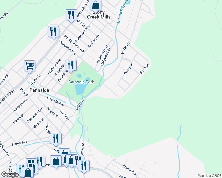 map of restaurants, bars, coffee shops, grocery stores, and more near 1010 Butter Lane in Reading