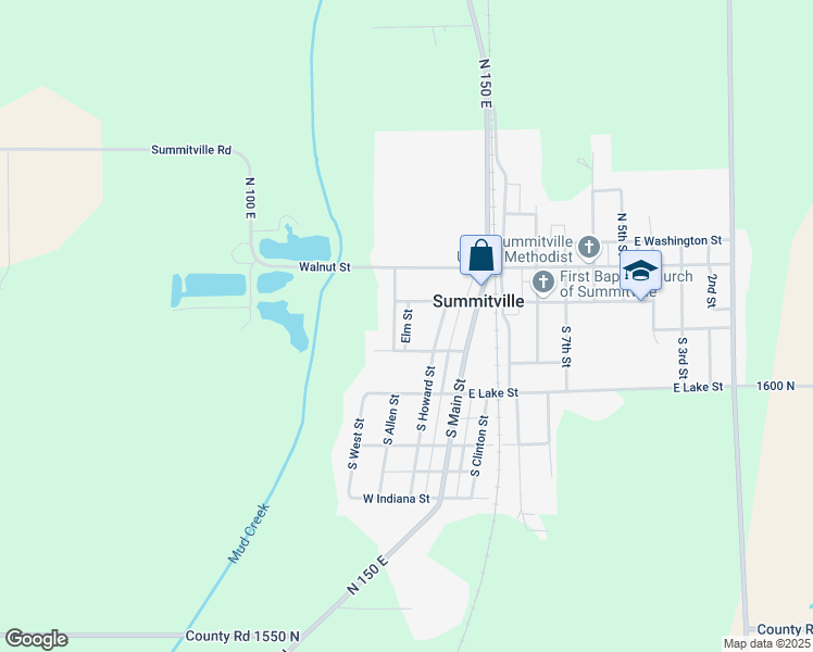 map of restaurants, bars, coffee shops, grocery stores, and more near 1121 West Mill Street in Summitville