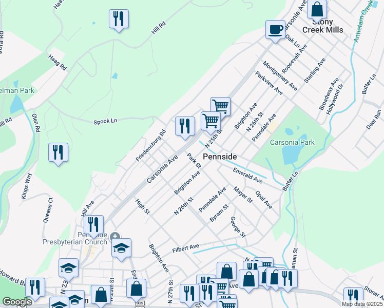 map of restaurants, bars, coffee shops, grocery stores, and more near 7 Park Street in Reading