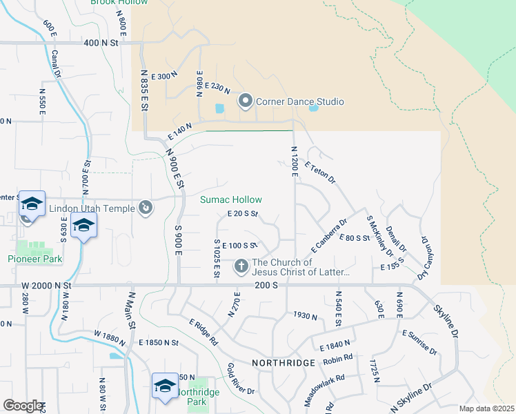 map of restaurants, bars, coffee shops, grocery stores, and more near 1124 East 20 South Street in Lindon