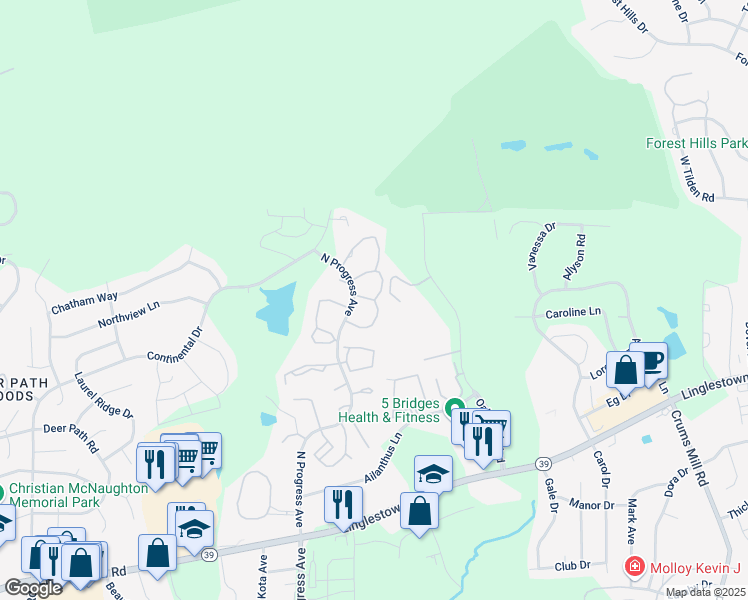 map of restaurants, bars, coffee shops, grocery stores, and more near 225 Saddle Ridge Drive in Harrisburg