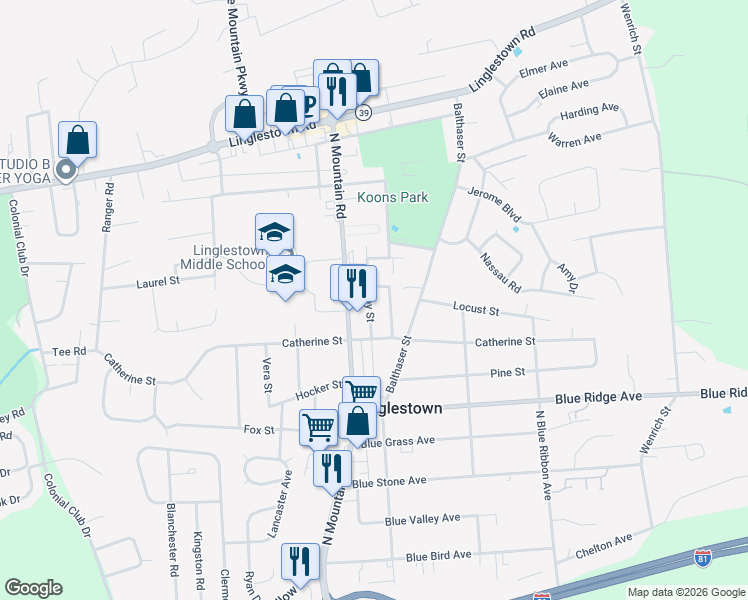 map of restaurants, bars, coffee shops, grocery stores, and more near 6031 Chapel Street in Harrisburg