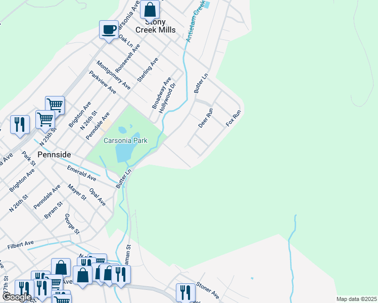 map of restaurants, bars, coffee shops, grocery stores, and more near 827 Beaver Lane in Reading