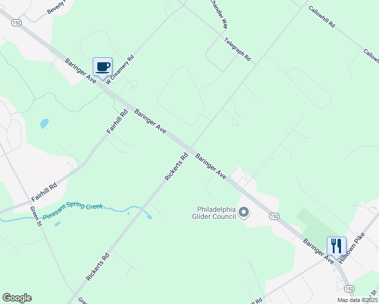 map of restaurants, bars, coffee shops, grocery stores, and more near 1234 Rickert Road in Perkasie