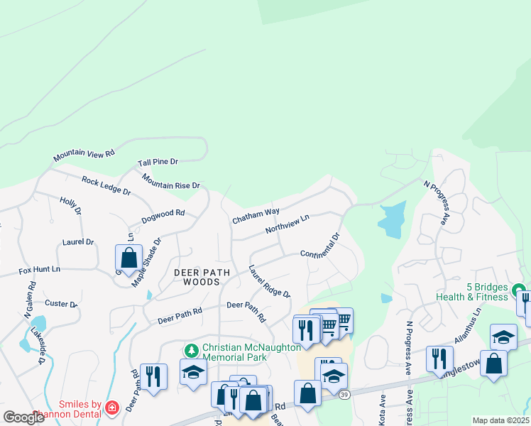 map of restaurants, bars, coffee shops, grocery stores, and more near 2120 Chatham Way in Harrisburg