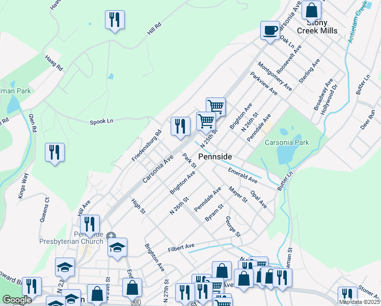 map of restaurants, bars, coffee shops, grocery stores, and more near 732 North 25th Street in Reading