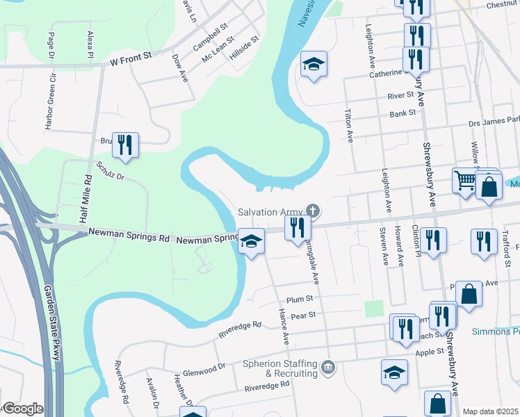map of restaurants, bars, coffee shops, grocery stores, and more near 57 Chapin Avenue in Red Bank