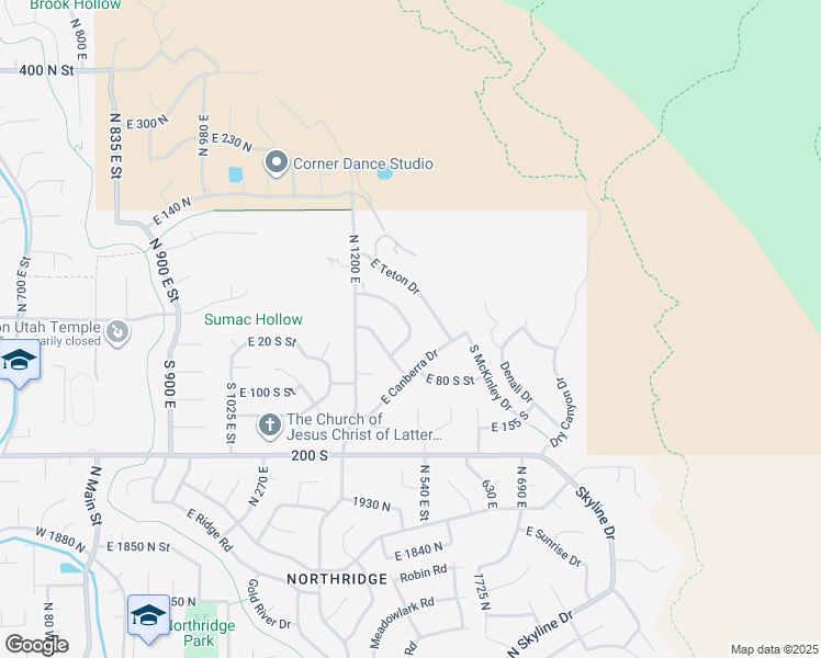 map of restaurants, bars, coffee shops, grocery stores, and more near 33 Wind River Lane in Lindon