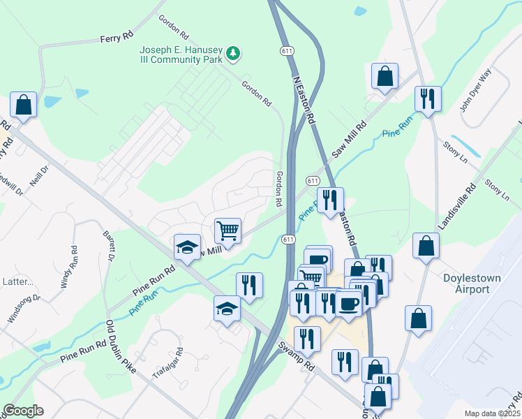 map of restaurants, bars, coffee shops, grocery stores, and more near 5065 Rebecca Fell Drive in Doylestown
