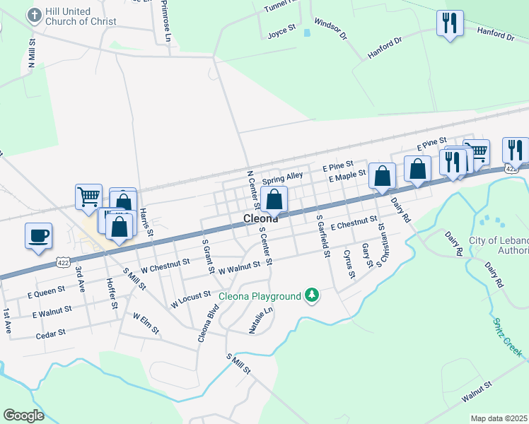 map of restaurants, bars, coffee shops, grocery stores, and more near in Cleona