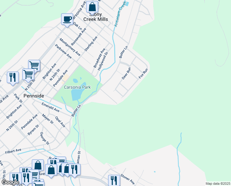 map of restaurants, bars, coffee shops, grocery stores, and more near 823 Beaver Lane in Reading