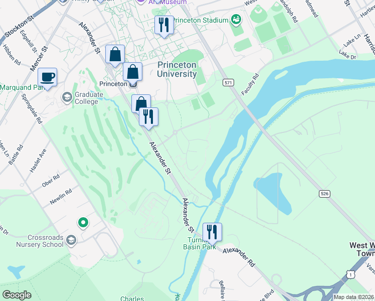 map of restaurants, bars, coffee shops, grocery stores, and more near Lemonick Court in Princeton