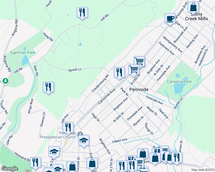 map of restaurants, bars, coffee shops, grocery stores, and more near 19 Hilbert Court in Reading