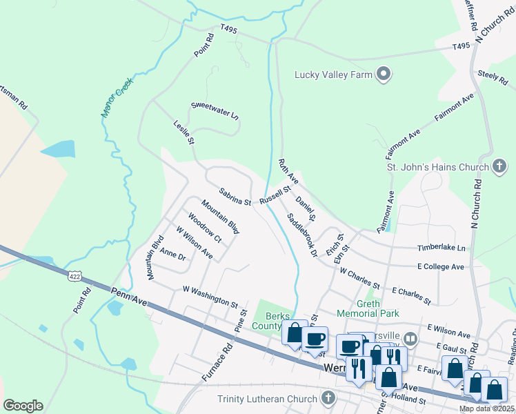 map of restaurants, bars, coffee shops, grocery stores, and more near 359 Pine Street in Wernersville