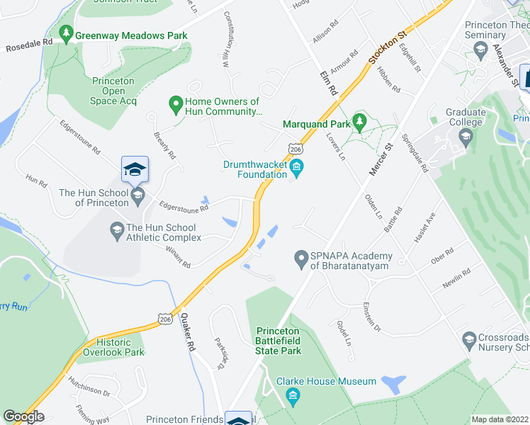 map of restaurants, bars, coffee shops, grocery stores, and more near 384 Stockton Street in Princeton
