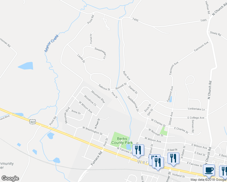 map of restaurants, bars, coffee shops, grocery stores, and more near 359 Pine Street in Wernersville