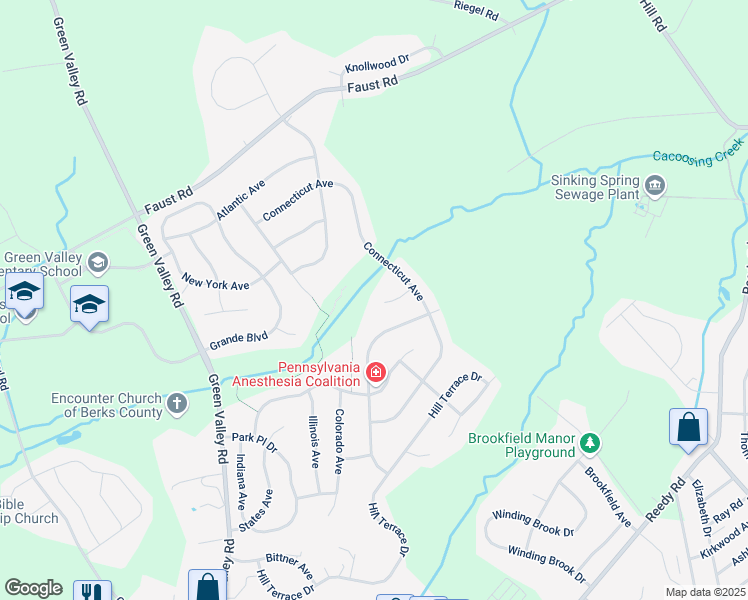 map of restaurants, bars, coffee shops, grocery stores, and more near 321 Valley Court in Sinking Spring