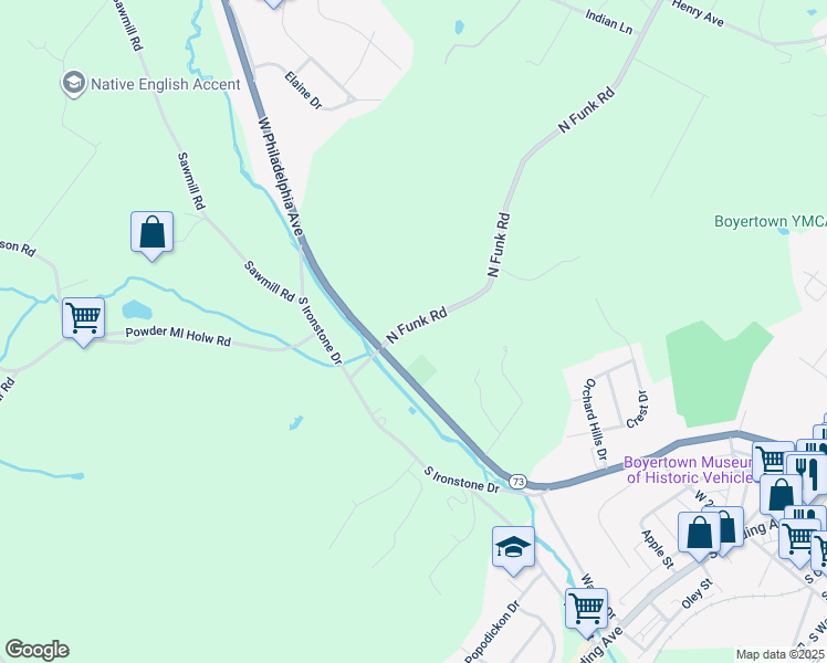 map of restaurants, bars, coffee shops, grocery stores, and more near 42 North Funk Road in Boyertown