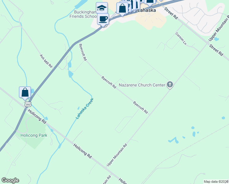 map of restaurants, bars, coffee shops, grocery stores, and more near 2310 Byecroft Road in New Hope