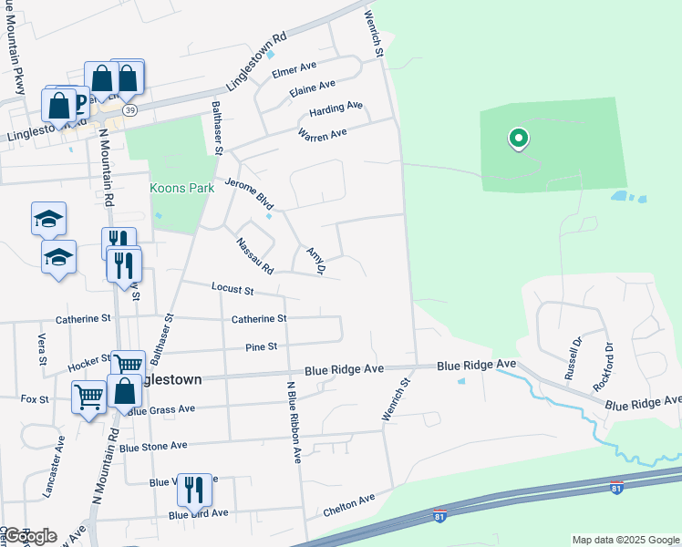 map of restaurants, bars, coffee shops, grocery stores, and more near 6220 Nassau Road in Harrisburg