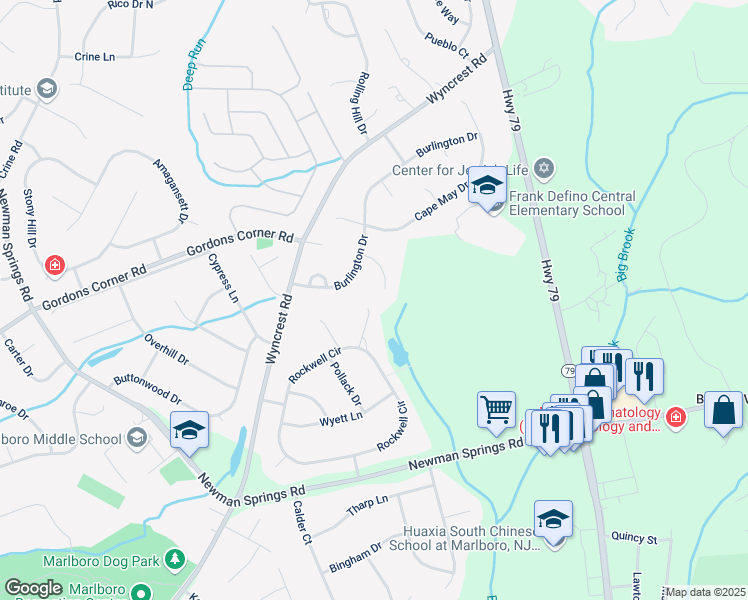map of restaurants, bars, coffee shops, grocery stores, and more near 14 Salem Court in Marlboro