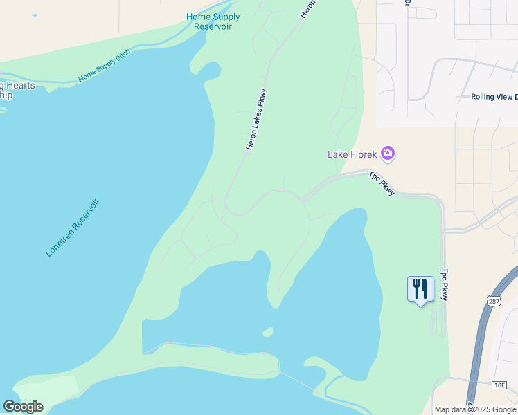 map of restaurants, bars, coffee shops, grocery stores, and more near 2757 Heron Lakes Parkway in Berthoud