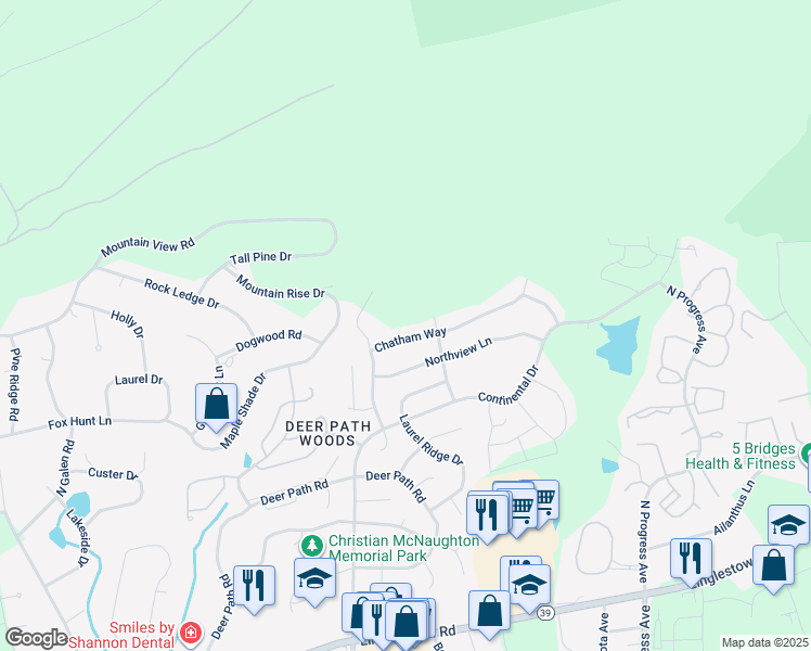 map of restaurants, bars, coffee shops, grocery stores, and more near 2120 Chatham Way in Harrisburg