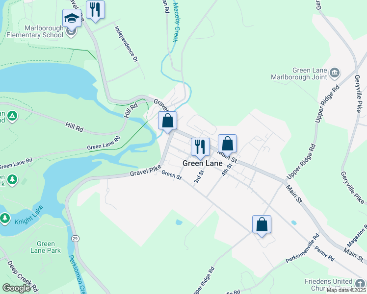 map of restaurants, bars, coffee shops, grocery stores, and more near 109 Walnut Street in Green Lane